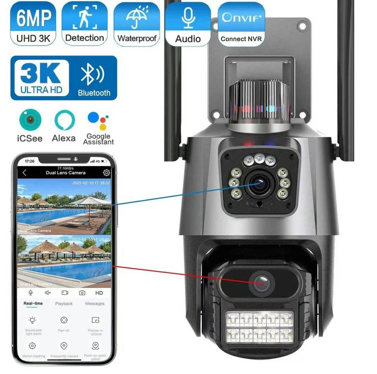 Cámara WiFi Seguridad 8MP 4K con Lente Doble y Zoom