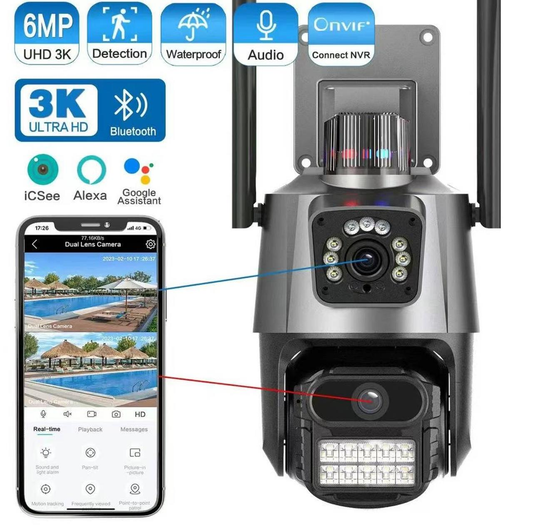 Cámara WiFi Seguridad 8MP 4K con Lente Doble y Zoom