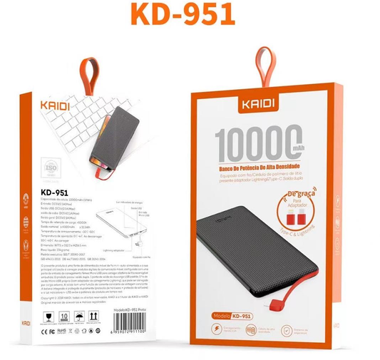 Power Bank 10.000mAh con 3 salidas (KD-951)