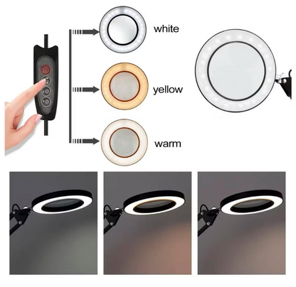 Lupa Luminaria LED Articulada con Base y Pinza